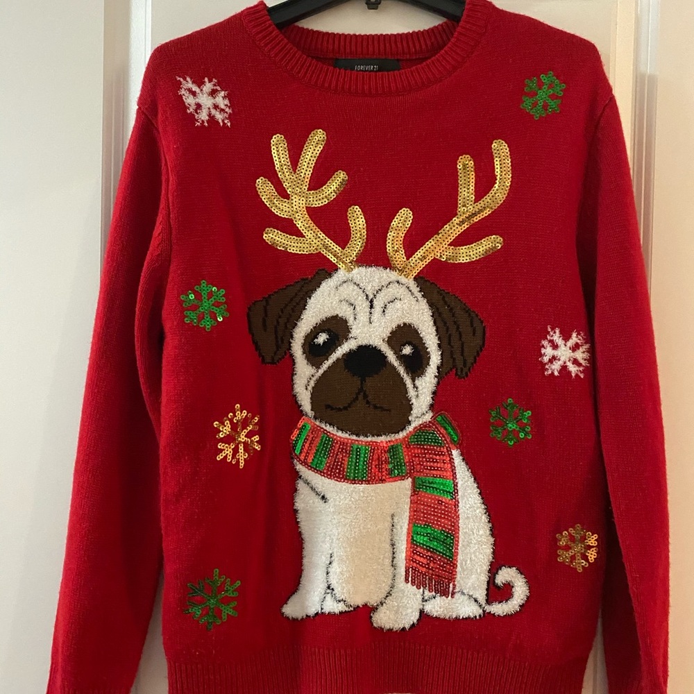 Forever 21 Pug Christmas Sweater M